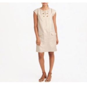 EUC J Crew Linen Dress Metallic Gold Grommet Pockets Short Sleeves